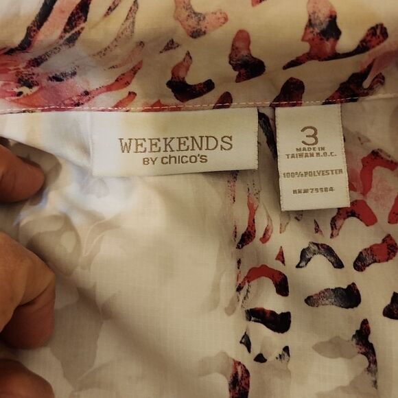 Weekends By Chico's Women's Sleeveless Abstract Print Vest Size pink Zip - Picture 7 of 7